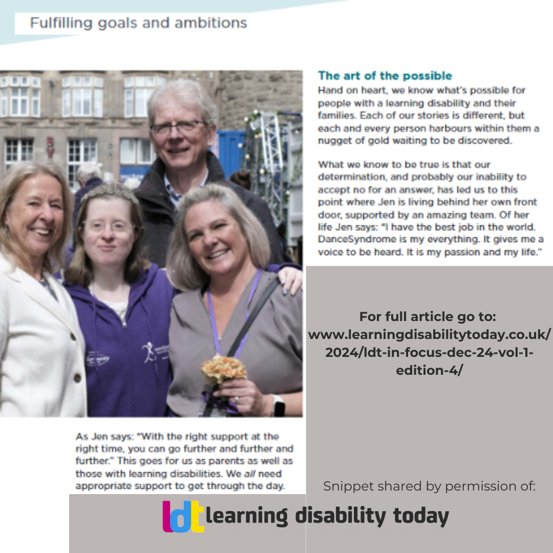 Page from magazine. Photo with 4 smiling people on.