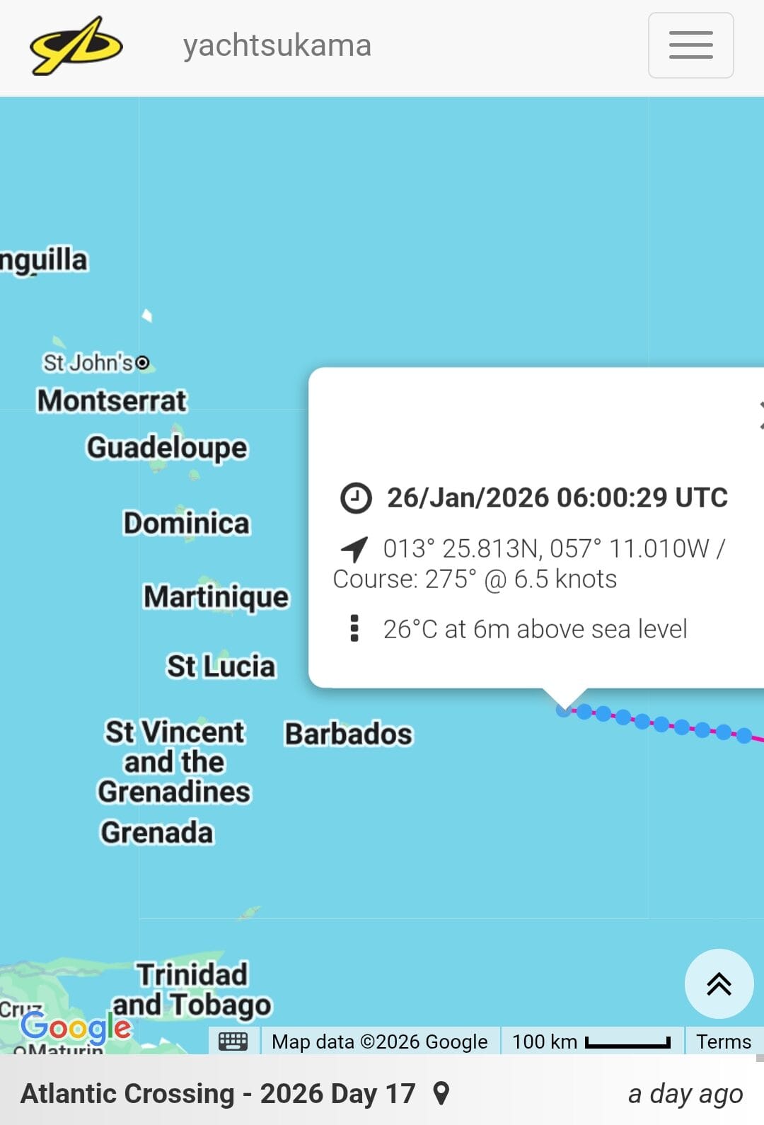 Yacht tracking showing getting close to Caribbean islands