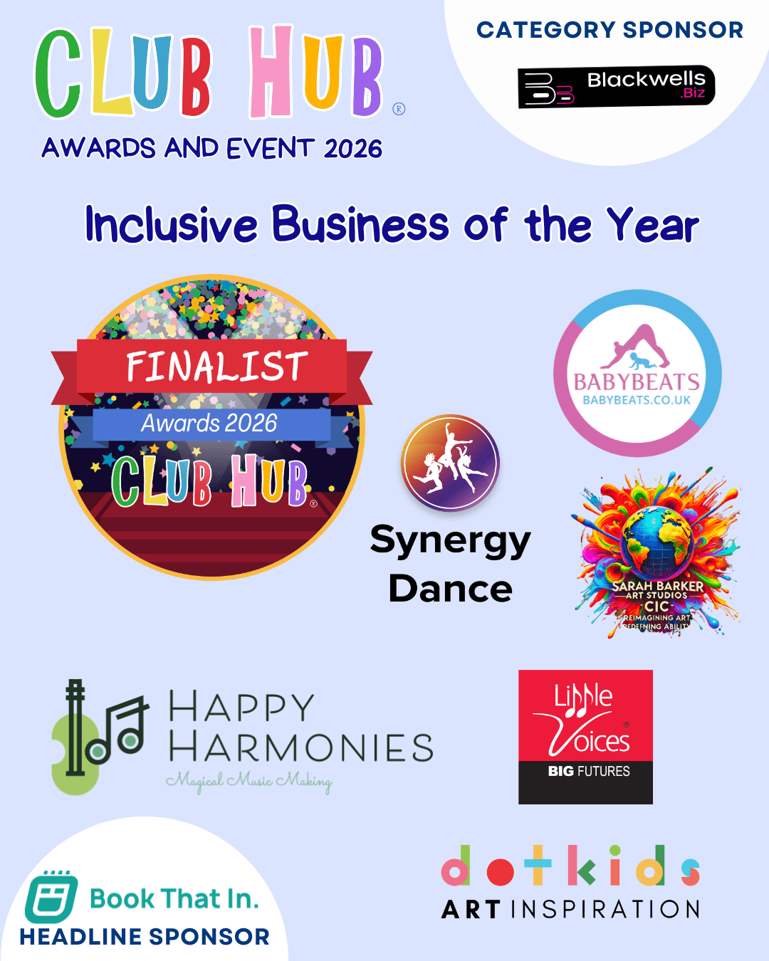 ClubHub Awards 2026 poster sponsored by Blackwells.biz Finalists of Inclusive Business of the year
