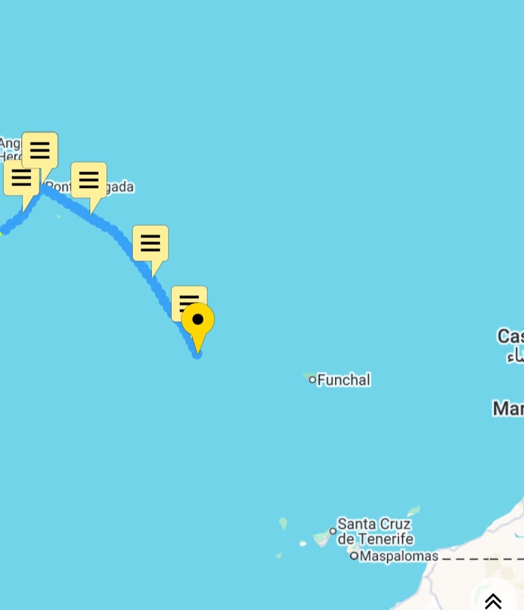 Tracker of yacht from Azores on way to Canaries west of Funchal