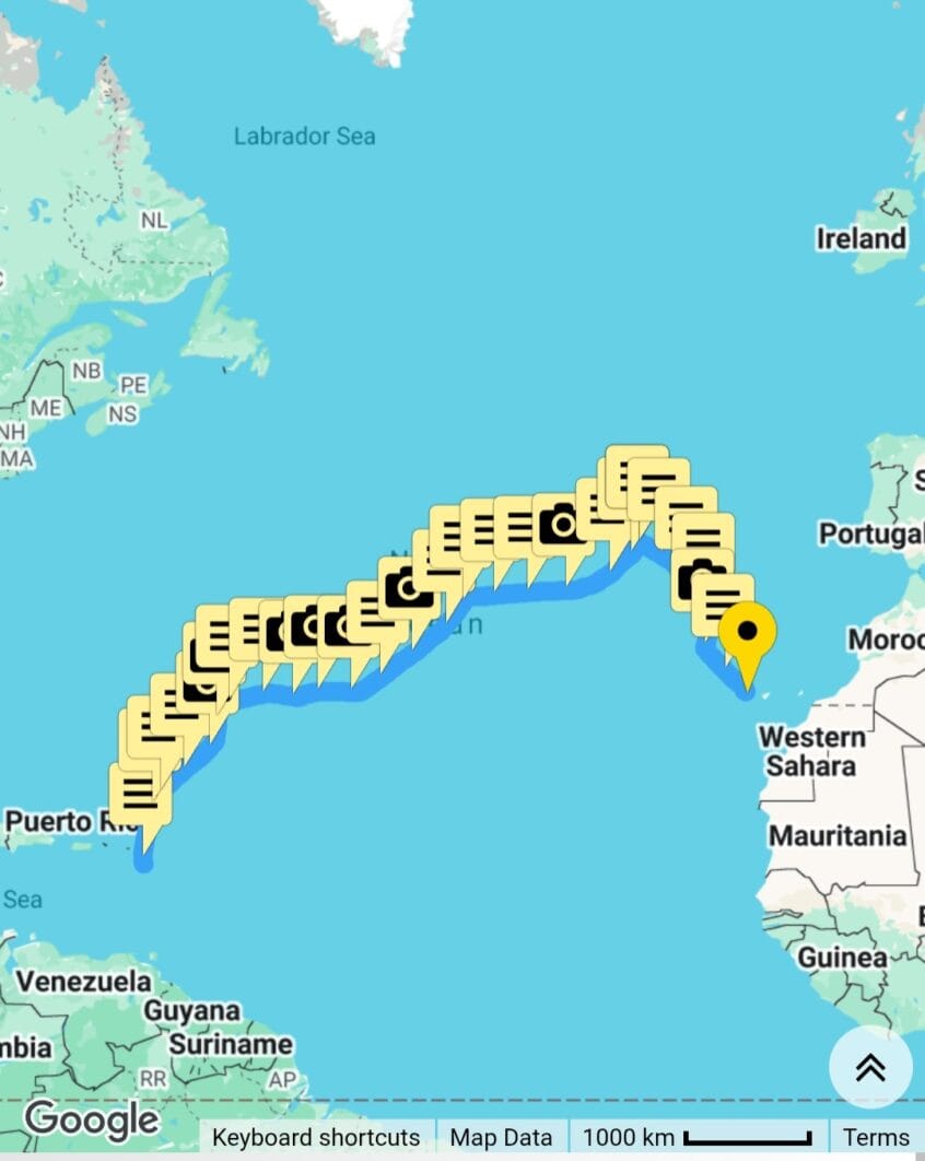 Tracking a yacht crossing the Atlantic from Caribbean to Canaries