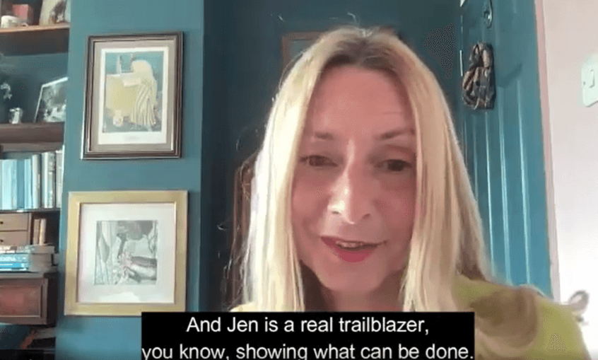 Anna Park Learning Disability Week subtitles say "and Jen is a real trailblazer, you know, showing what can be done'