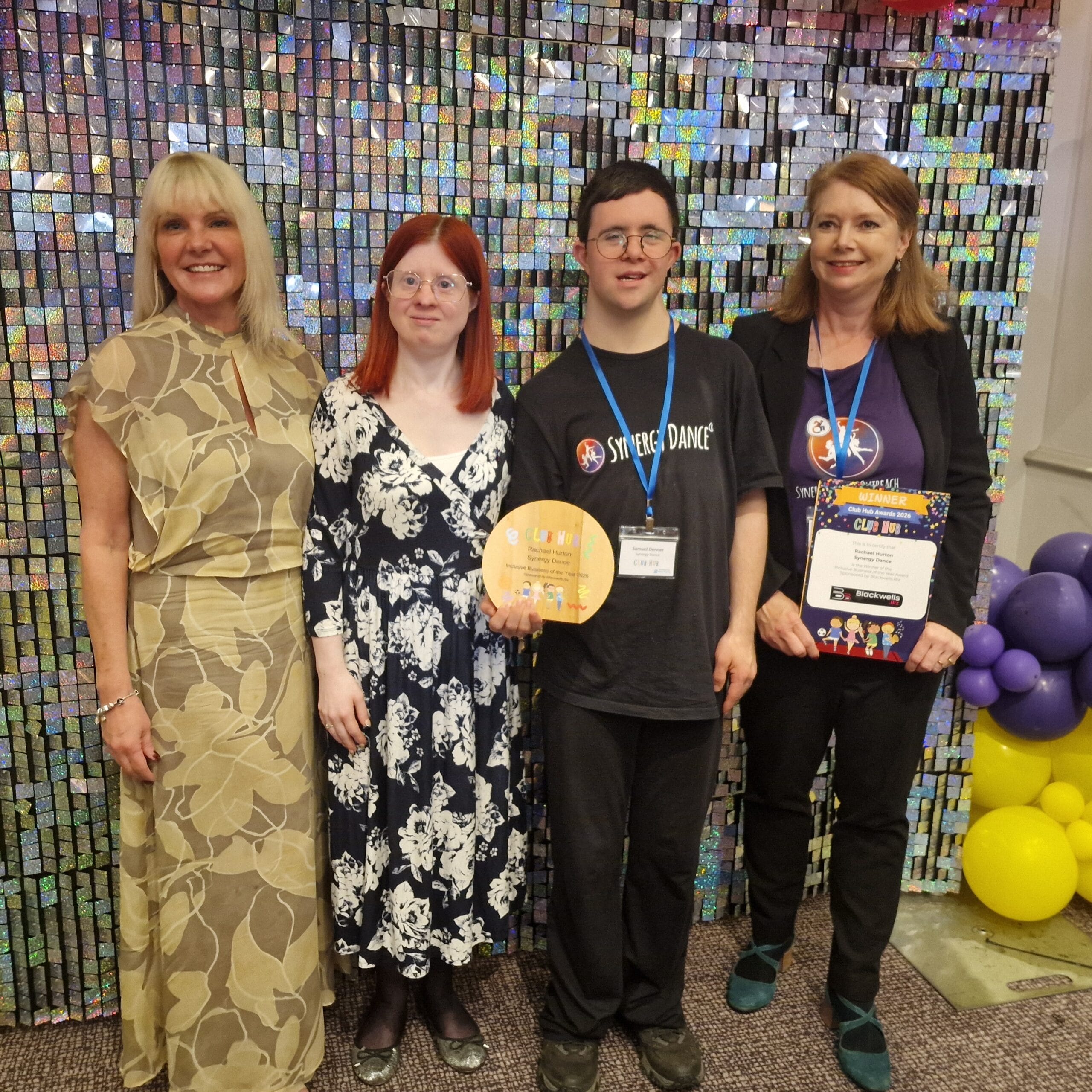 Donna Jen from Blackwells.biz with Sam and Racheal from Synergy Dance winners of the Inclusive business award with ClubHub
